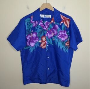 Vintage Shoreline Hawaii | Blue Purple Red Hawaiian Floral Short Sleeve Shirt